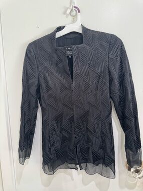 Akris Punto Black Geometric Embroidered zipper front closer